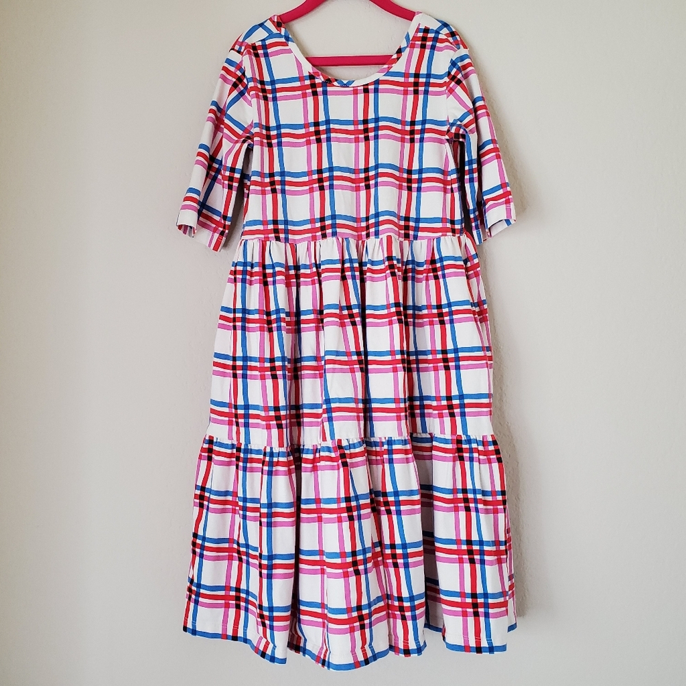 Hanna Andersson Tiered Skater Dress in Colorful Plaid Size 10 Holiday